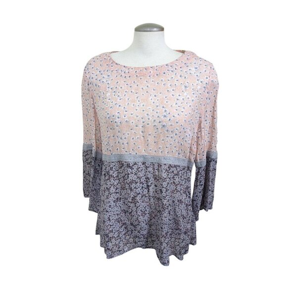 White Stuff Womens Blouse US Size 10 Boho Peasant Pink Blue Floral Lace Trim - Picture 1 of 5